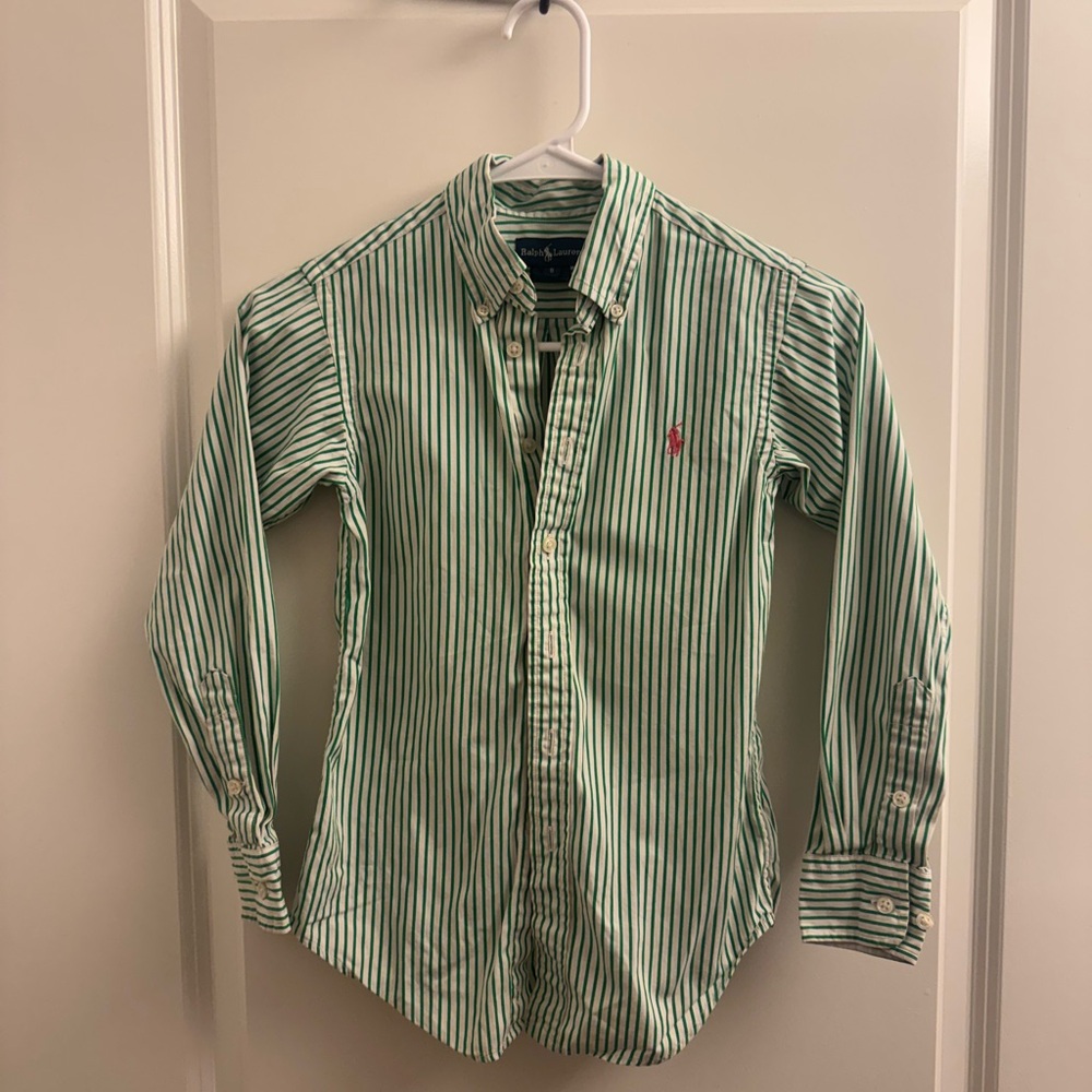 Ralph Lauren Kids Green and White Striped Shirt